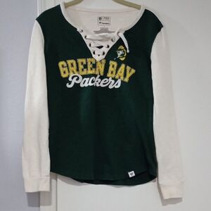 Fanatics Pro Line Green Bay Packers Women's Green and White Lace-Up LS Tee